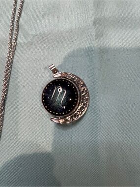 Scorpio Crescent Moon Pendant Necklace in Silver and Navy